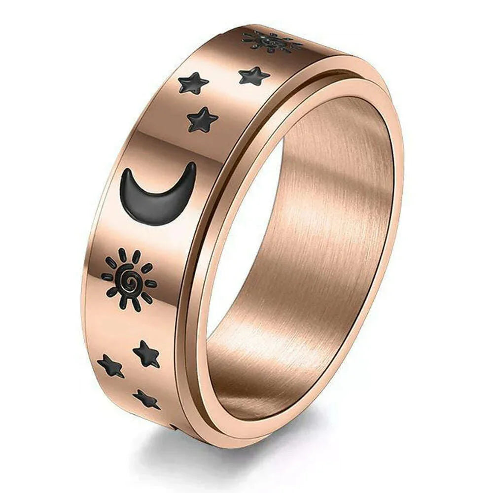 KIMLUD, Stainless Steel Fidget Relax Spinner Rings Women Man Fashion Moon Star Sun Fine Tuning Rotating Ring Jewelry Gift For Anxiety, KIMLUD Womens Clothes