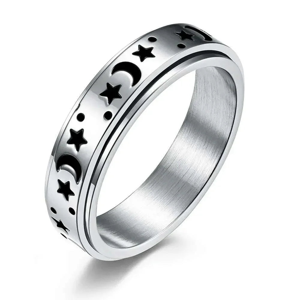 KIMLUD, Stainless Steel Fidget Relax Spinner Rings Women Man Fashion Moon Star Sun Fine Tuning Rotating Ring Jewelry Gift For Anxiety, KIMLUD Womens Clothes