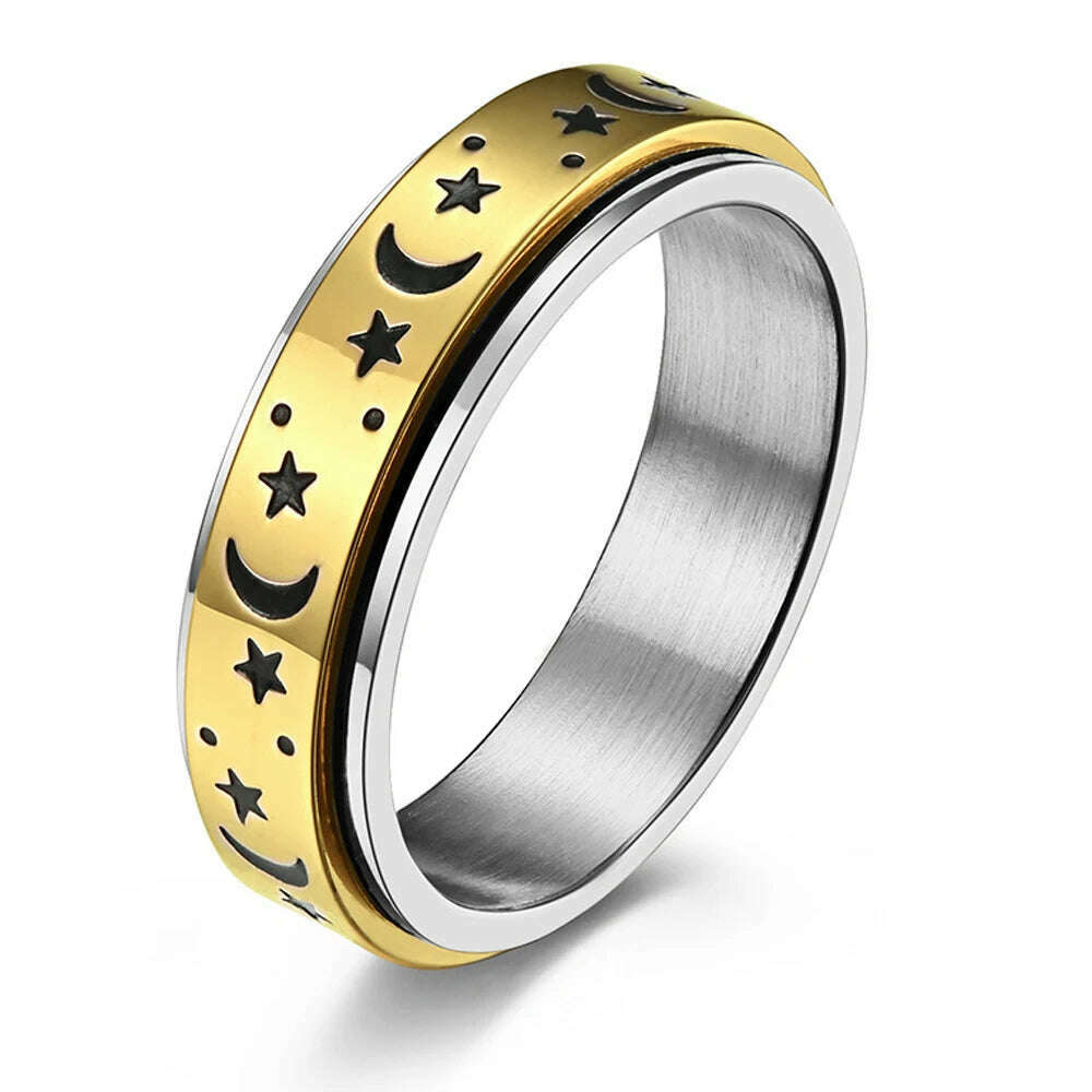 KIMLUD, Stainless Steel Fidget Relax Spinner Rings Women Man Fashion Moon Star Sun Fine Tuning Rotating Ring Jewelry Gift For Anxiety, RR1005-G / 6, KIMLUD APPAREL - Womens Clothes