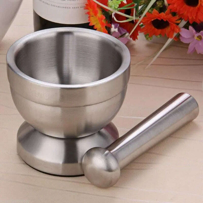 KIMLUD, Stainless Steel Mortar and Pestle Kitchen Garlic Pugging Pot Pharmacy Bowl Pepper Spice Grinder Pot Household Kitchen Gadget, CZECH REPUBLIC, KIMLUD APPAREL - Womens Clothes