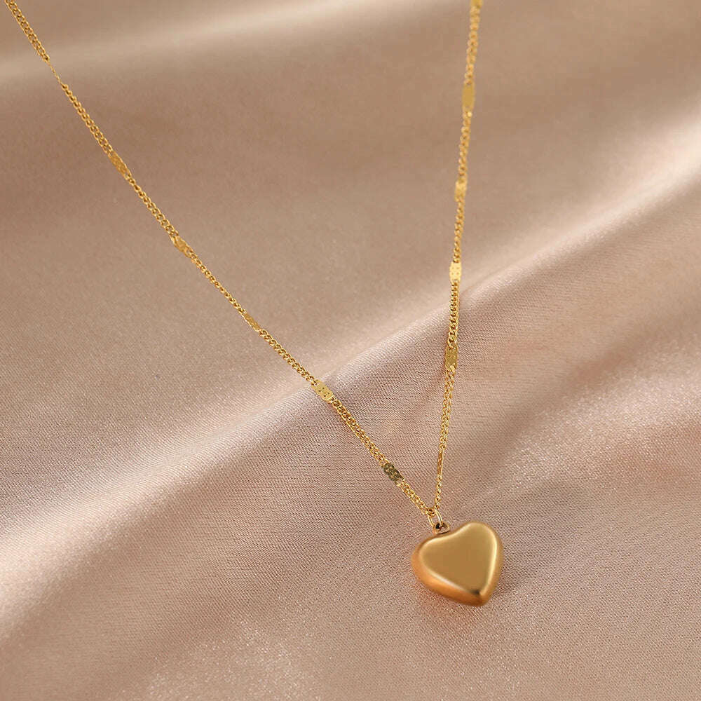 Stainless Steel Necklaces Vintage Elegant Heart Pendant Collar Chain Fashion Exquisite Necklace For Women Jewelry Banquet Gifts - KIMLUD