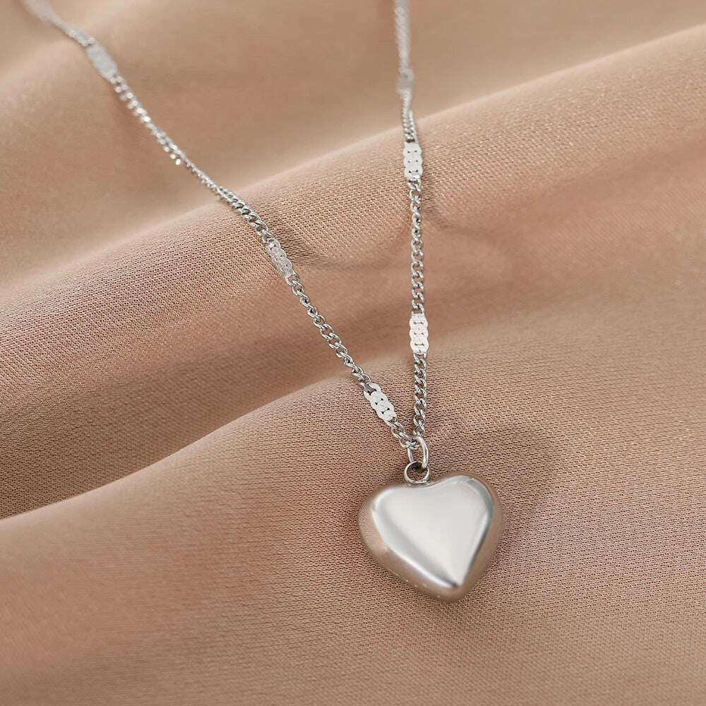 Stainless Steel Necklaces Vintage Elegant Heart Pendant Collar Chain Fashion Exquisite Necklace For Women Jewelry Banquet Gifts - KIMLUD