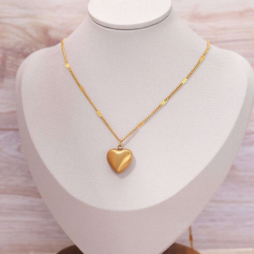 Stainless Steel Necklaces Vintage Elegant Heart Pendant Collar Chain Fashion Exquisite Necklace For Women Jewelry Banquet Gifts - KIMLUD