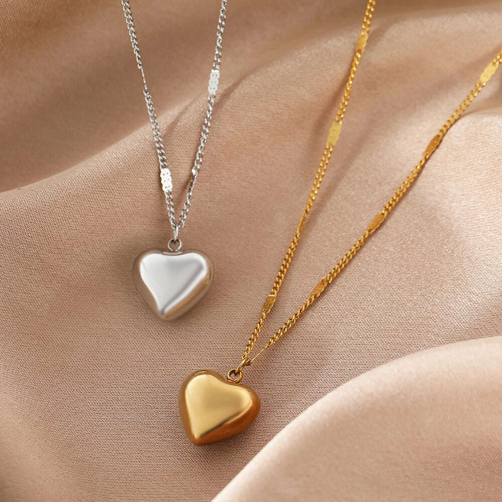 Stainless Steel Necklaces Vintage Elegant Heart Pendant Collar Chain Fashion Exquisite Necklace For Women Jewelry Banquet Gifts - KIMLUD