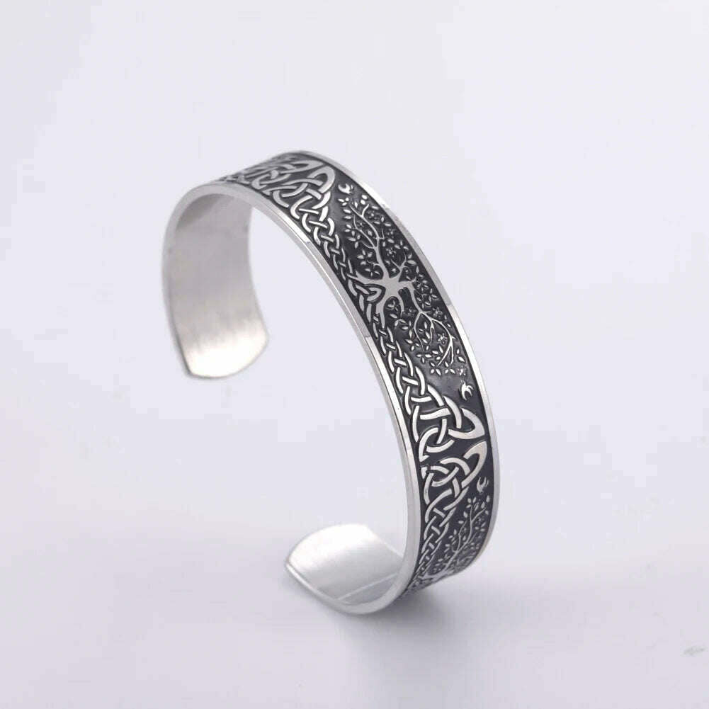 KIMLUD, Stainless Steel Norse Vikings Runes Bracelet for Men Celtics Knots Tree Of Life Magnetic Cuff Bracelet Vintage Couples Jewelry, Tree Of Life B, KIMLUD APPAREL - Womens Clothes