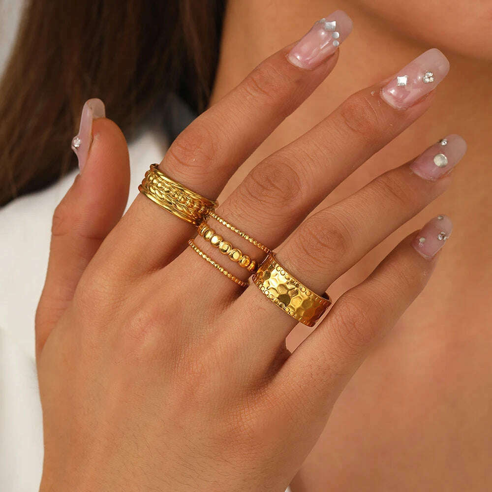 Stainless Steel RingNon-fading High-quality Fashion Bead Patchwork Triple Stacking RingFor Women Jewelry Commuter Matching - KIMLUD