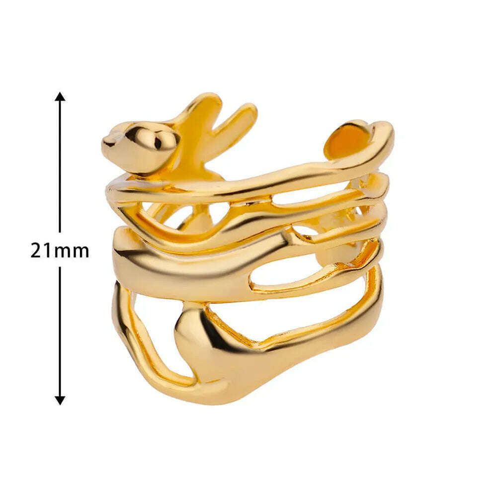 Stainless Steel Rings For Women Men Gold Color Hollow Wide Ring Female Male Engagement Wedding Party Finger Jewelry Gift Trend - KIMLUD