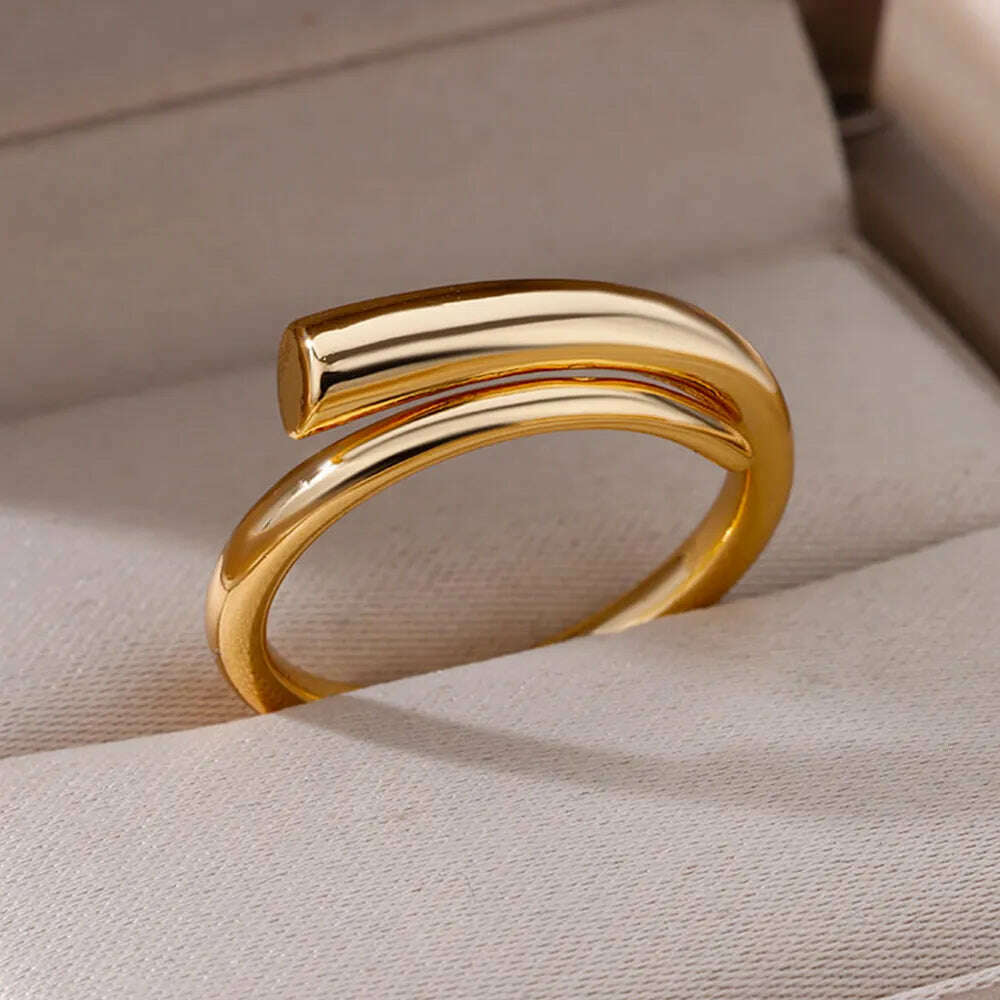 Stainless Steel Rings For Women Men Gold Color Hollow Wide Ring Female Male Engagement Wedding Party Finger Jewelry Gift Trend - KIMLUD