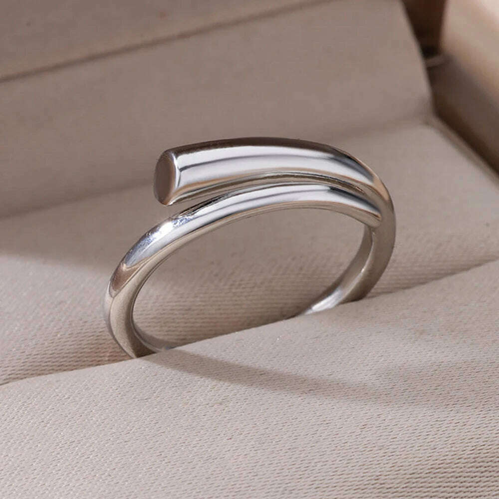 Stainless Steel Rings For Women Men Gold Color Hollow Wide Ring Female Male Engagement Wedding Party Finger Jewelry Gift Trend - KIMLUD