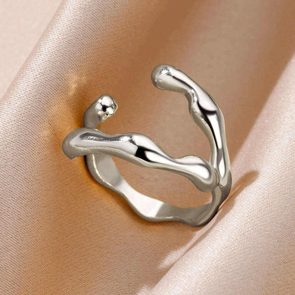 Stainless Steel Rings For Women Men Gold Color Hollow Wide Ring Female Male Engagement Wedding Party Finger Jewelry Gift Trend - KIMLUD