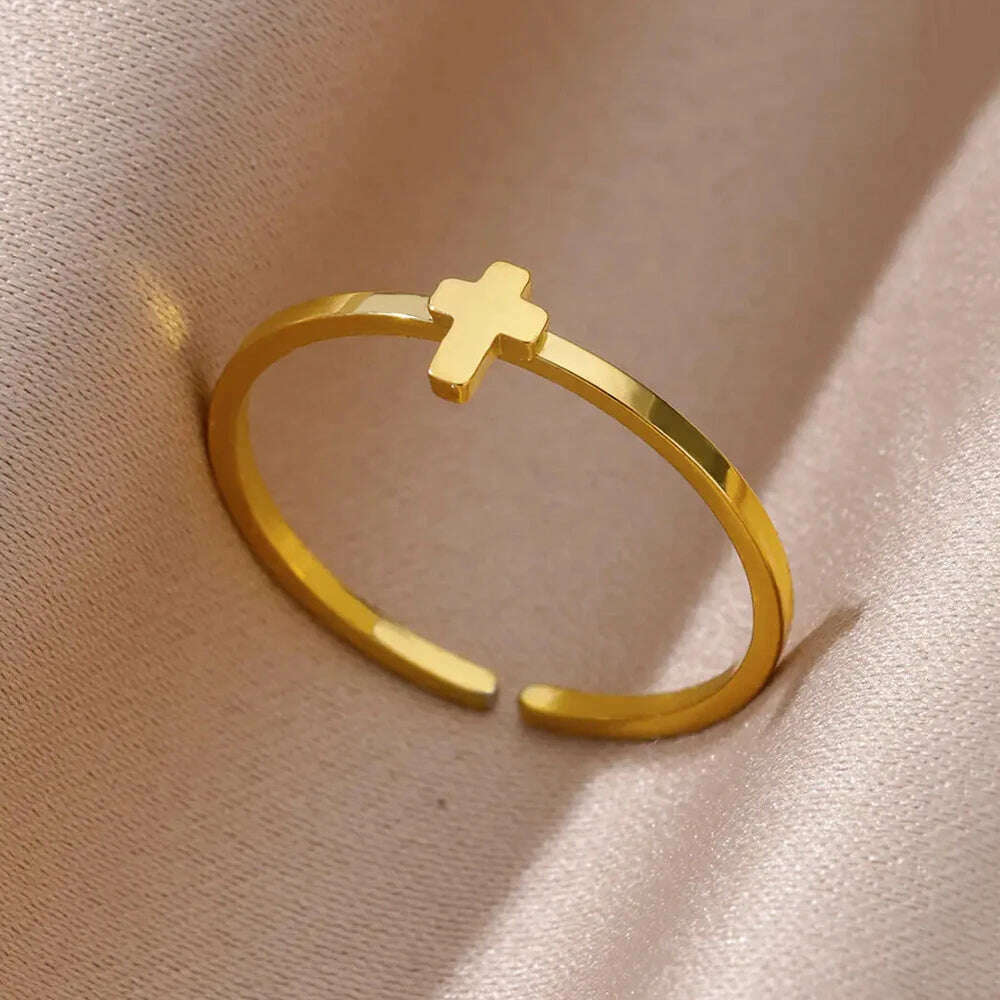 Stainless Steel Rings For Women Men Gold Color Hollow Wide Ring Female Male Engagement Wedding Party Finger Jewelry Gift Trend - KIMLUD