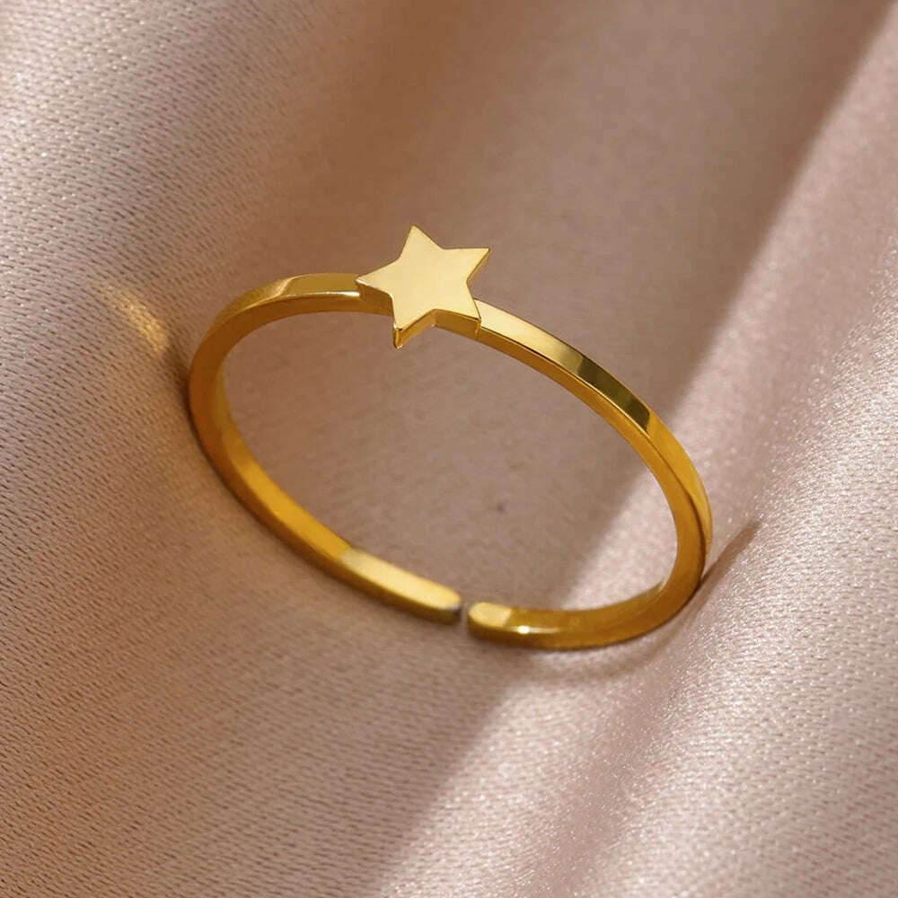 Stainless Steel Rings For Women Men Gold Color Hollow Wide Ring Female Male Engagement Wedding Party Finger Jewelry Gift Trend - KIMLUD