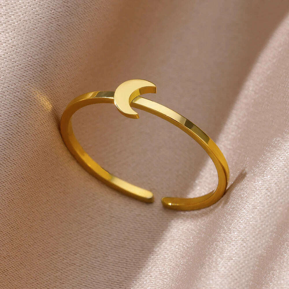 Stainless Steel Rings For Women Men Gold Color Hollow Wide Ring Female Male Engagement Wedding Party Finger Jewelry Gift Trend - KIMLUD