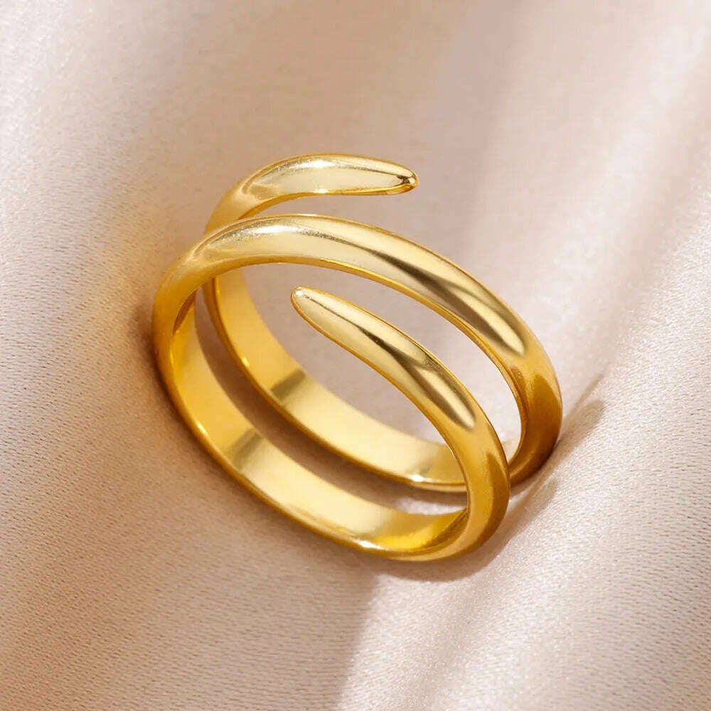 Stainless Steel Rings For Women Men Gold Color Hollow Wide Ring Female Male Engagement Wedding Party Finger Jewelry Gift Trend - KIMLUD