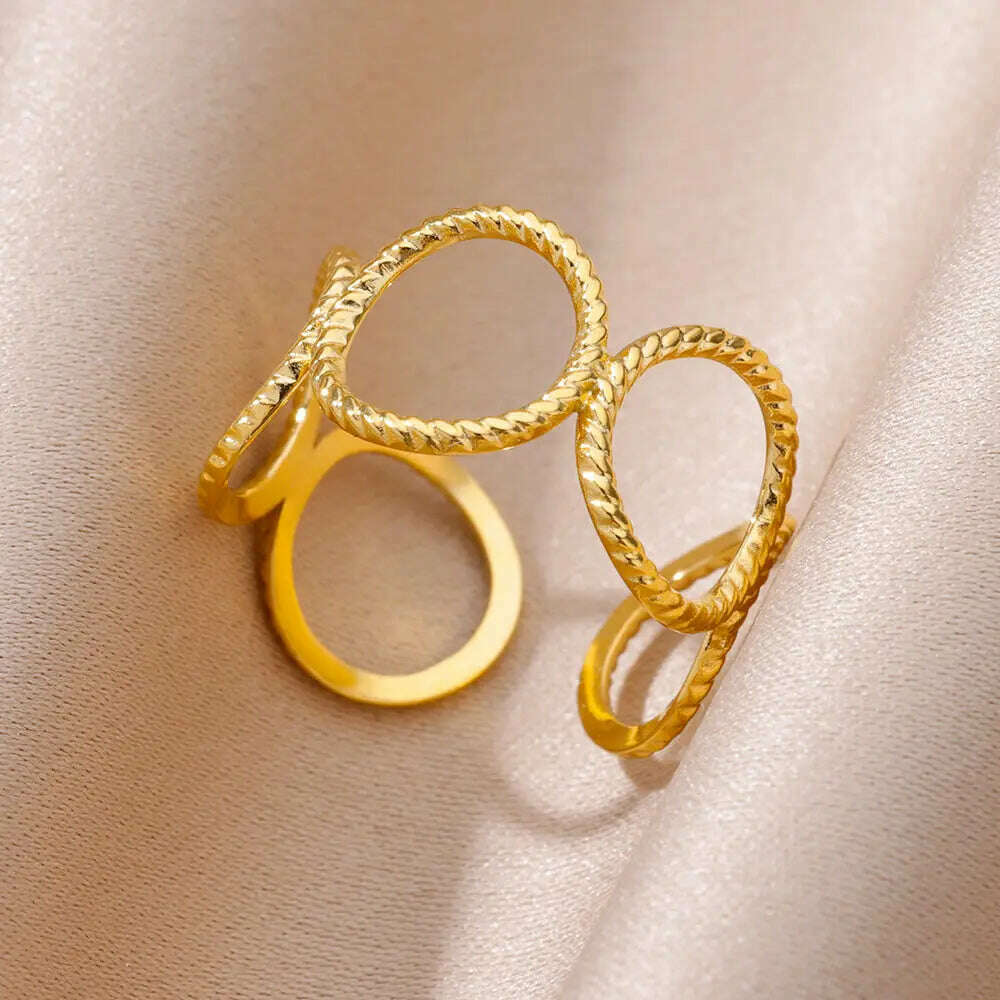 Stainless Steel Rings For Women Men Gold Color Hollow Wide Ring Female Male Engagement Wedding Party Finger Jewelry Gift Trend - KIMLUD