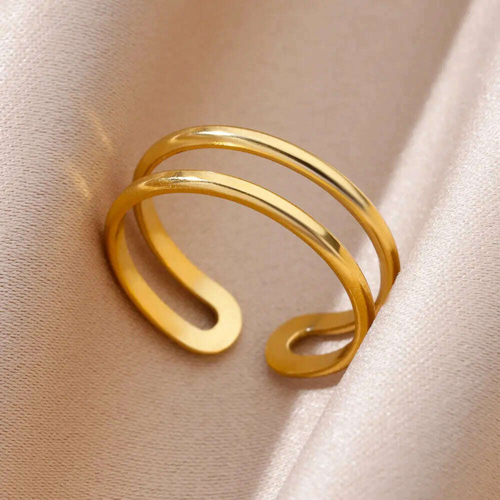 Stainless Steel Rings For Women Men Gold Color Hollow Wide Ring Female Male Engagement Wedding Party Finger Jewelry Gift Trend - KIMLUD