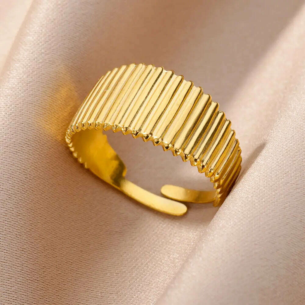 Stainless Steel Rings For Women Men Gold Color Hollow Wide Ring Female Male Engagement Wedding Party Finger Jewelry Gift Trend - KIMLUD
