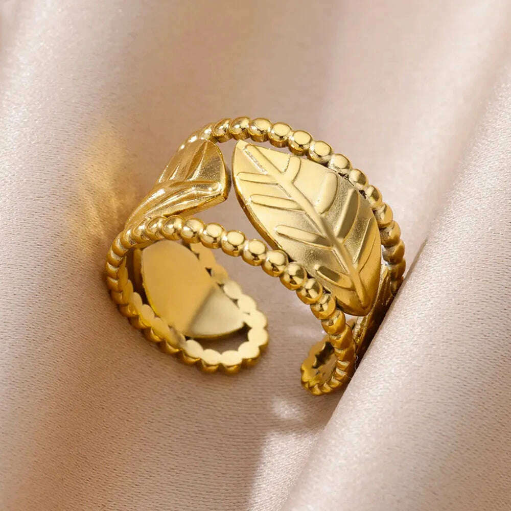 Stainless Steel Rings For Women Men Gold Color Hollow Wide Ring Female Male Engagement Wedding Party Finger Jewelry Gift Trend - KIMLUD