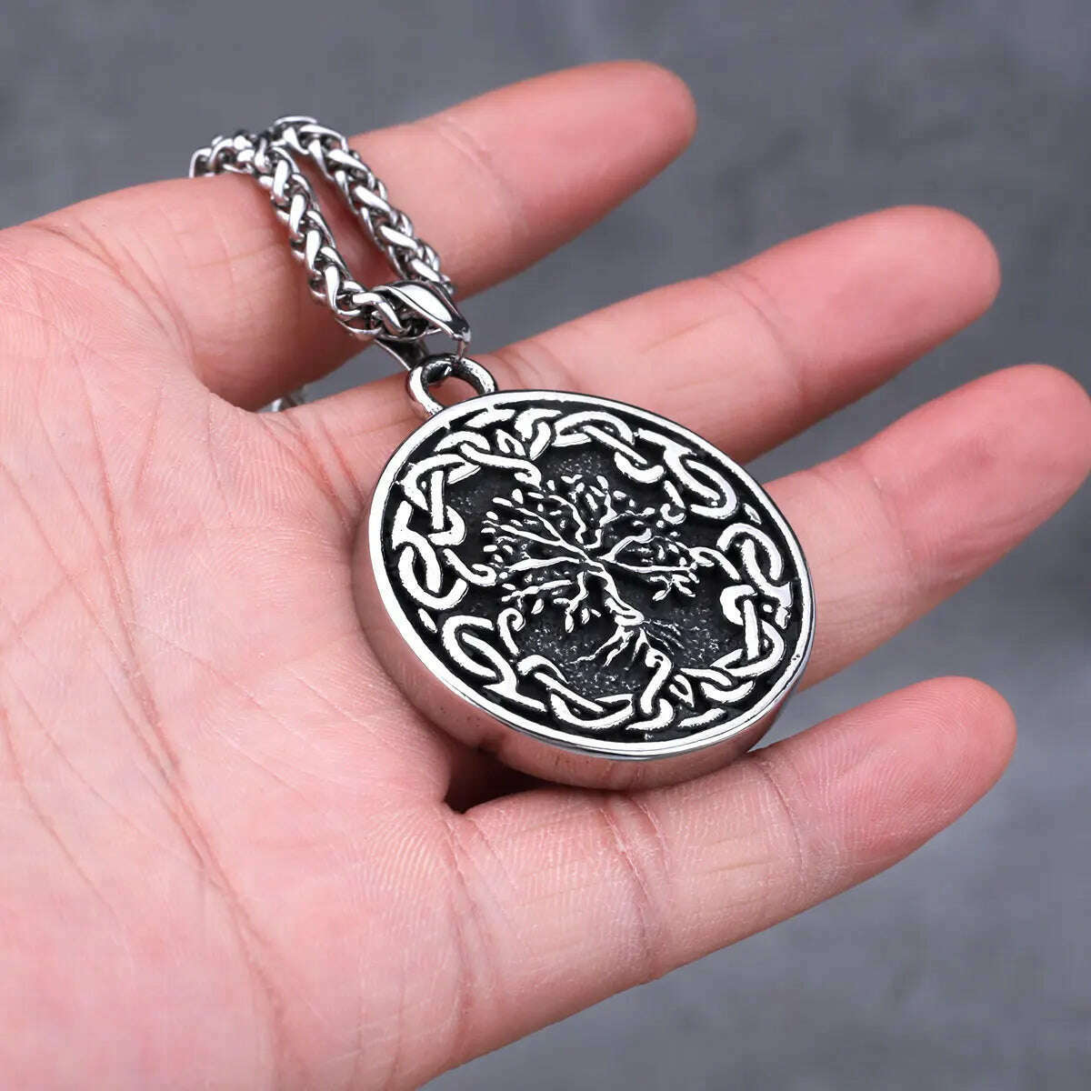 Stainless Steel Viking Tree of Life Necklace Men's Fashion Vintage Hip Hop Biker Charm Pendant Necklace Amulet Jewelry Wholesale - KIMLUD