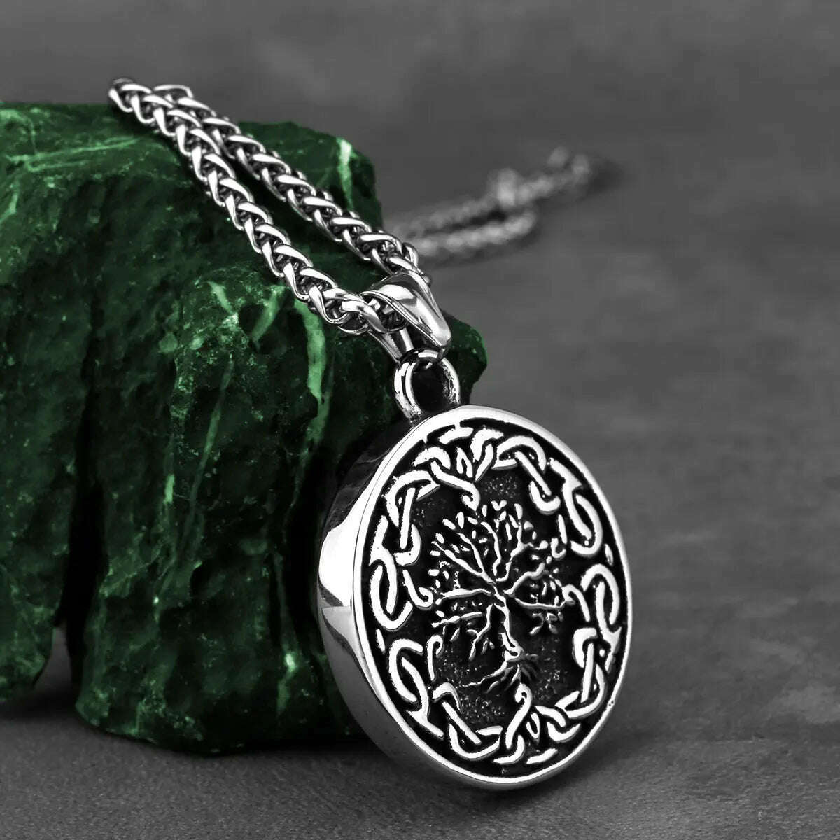 Stainless Steel Viking Tree of Life Necklace Men's Fashion Vintage Hip Hop Biker Charm Pendant Necklace Amulet Jewelry Wholesale - KIMLUD