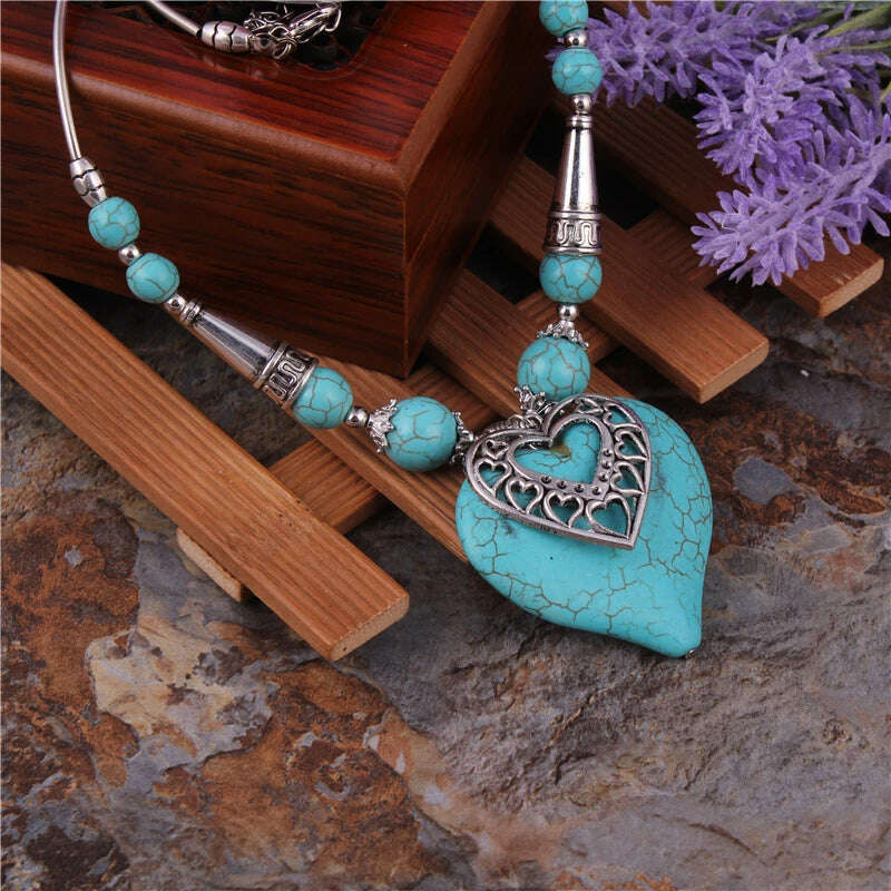 KIMLUD, Statement Ethnic Vintage Tibetan Silver Color Necklaces Coin Carved Flowers Round Tassels Pendants Necklaces For Women, KIMLUD Womens Clothes