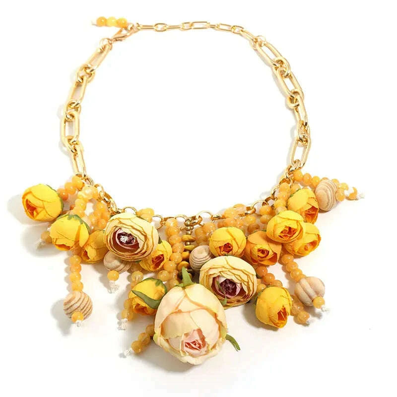 Statement Three-dimensional Rose Cluster Beads Necklace for Women Girl Wedding Party Jewelry