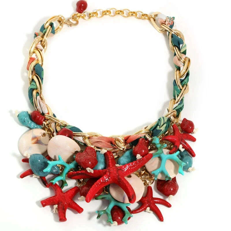 Statement Vintage Necklace with Starfish for Women Girl Trendy Vintage Wedding Party Jewelry