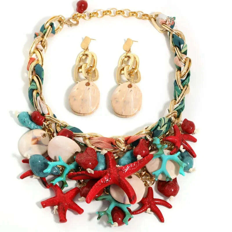 Statement Vintage Necklace with Starfish for Women Girl Trendy Vintage Wedding Party Jewelry