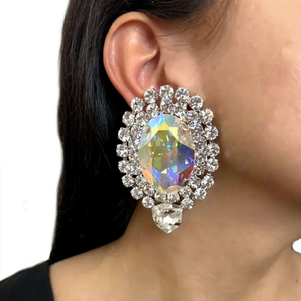 Stonefans 2024 AB Color Crystal Oversize Earrings Bridesmaid Jewelry Big Rhinestone Earrings Geometric Bridal Wedding Gift - KIMLUD