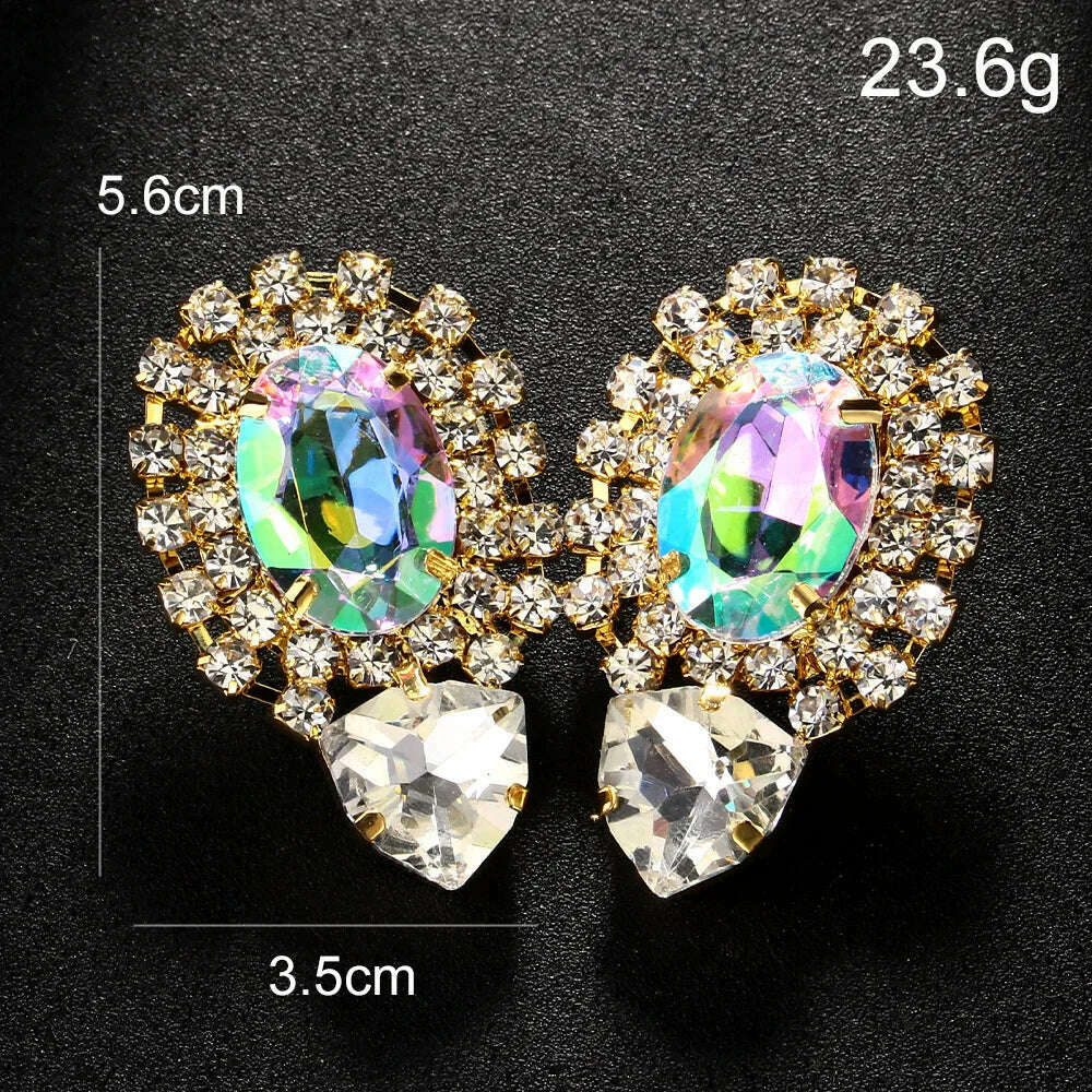 Stonefans 2024 AB Color Crystal Oversize Earrings Bridesmaid Jewelry Big Rhinestone Earrings Geometric Bridal Wedding Gift - KIMLUD