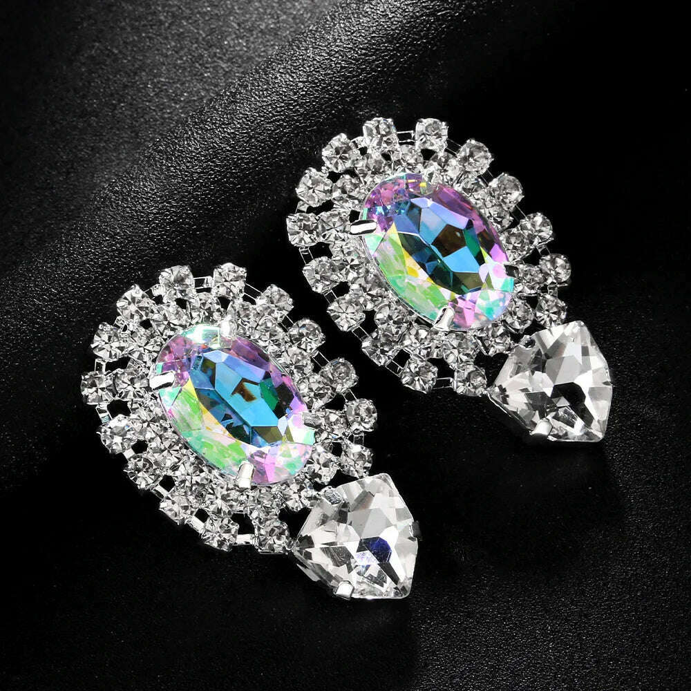 Stonefans 2024 AB Color Crystal Oversize Earrings Bridesmaid Jewelry Big Rhinestone Earrings Geometric Bridal Wedding Gift - KIMLUD