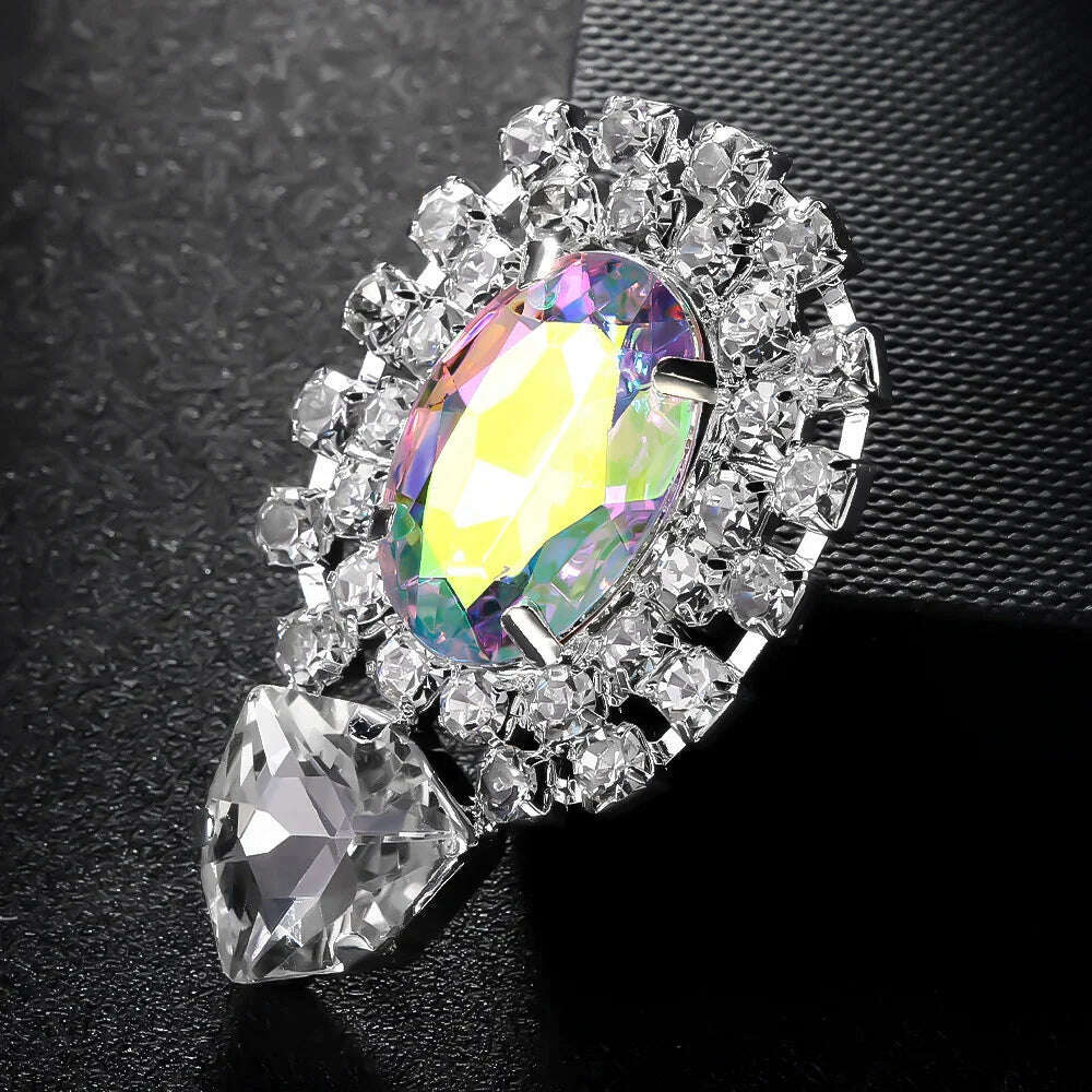 Stonefans 2024 AB Color Crystal Oversize Earrings Bridesmaid Jewelry Big Rhinestone Earrings Geometric Bridal Wedding Gift - KIMLUD