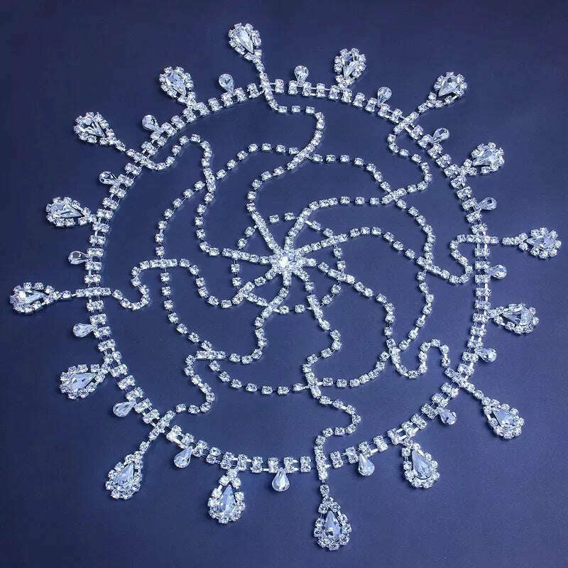 KIMLUD, Stonefans Boho Bridal Wedding Head Chain Rhinestone Hair Jewelry for Women Free shippin Oval Crystal Hair Chain Accessories Gift, T-1 / Gold, KIMLUD APPAREL - Womens Clothes