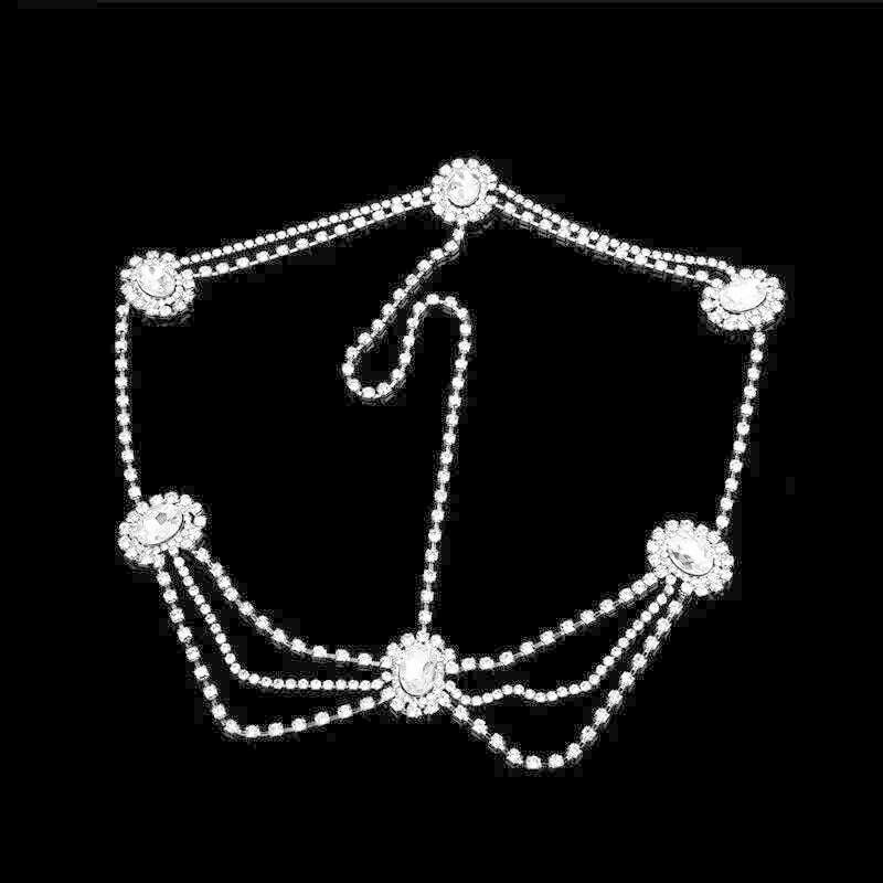 KIMLUD, Stonefans Boho Bridal Wedding Head Chain Rhinestone Hair Jewelry for Women Free shippin Oval Crystal Hair Chain Accessories Gift, T-2 / Gold, KIMLUD APPAREL - Womens Clothes