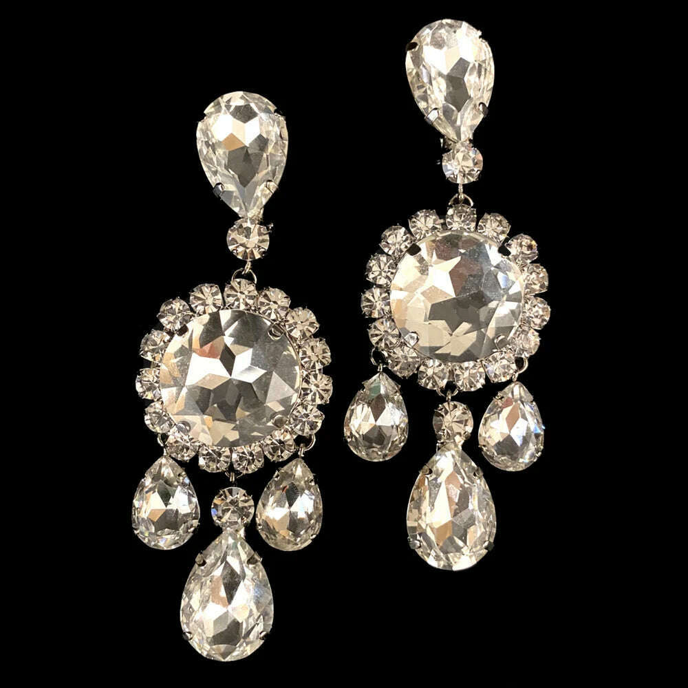 KIMLUD, Stonefans Elegant Round Crystal Necklace Earrings Set Women Decoration Exaggerated Rhinestone Bridal Jewelry Sets Wedding Gift, Earrings / Gold / United States, KIMLUD APPAREL - Womens Clothes