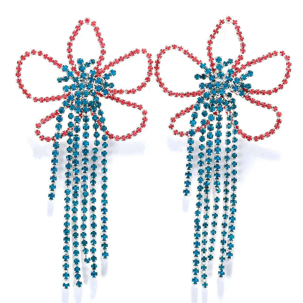 Stonefans Exaggerated Colorful Flower Earrings Fashion Long Tassel Drop Earring for Festival Drag Queen Jewelry - KIMLUD
