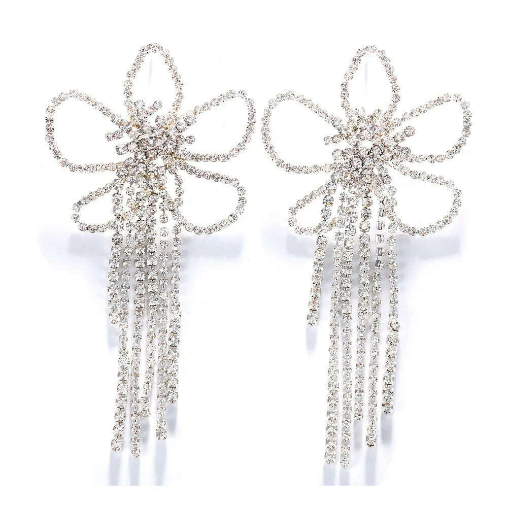 Stonefans Exaggerated Colorful Flower Earrings Fashion Long Tassel Drop Earring for Festival Drag Queen Jewelry - KIMLUD