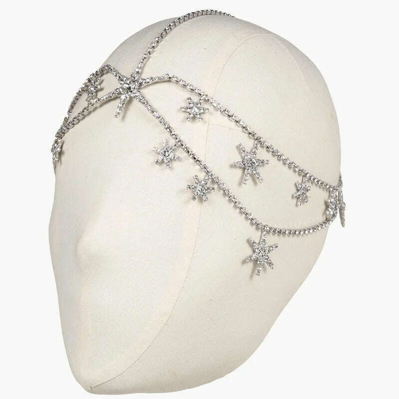 Stonefans Multi Layer Rhinestone Star Head Chain Jewelry for Women Bohomian Stars Forehead Chain Headband Wedding Hair Jewelry - KIMLUD