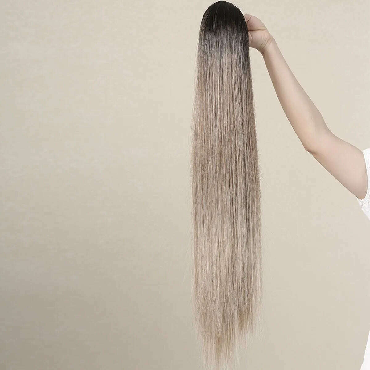 Straight Long Ponytail Hair Extension Clip in Synthetic Drawstring Ombre Blond Ponytail Wig Afro Pony Tail Women Hairpiece False - KIMLUD