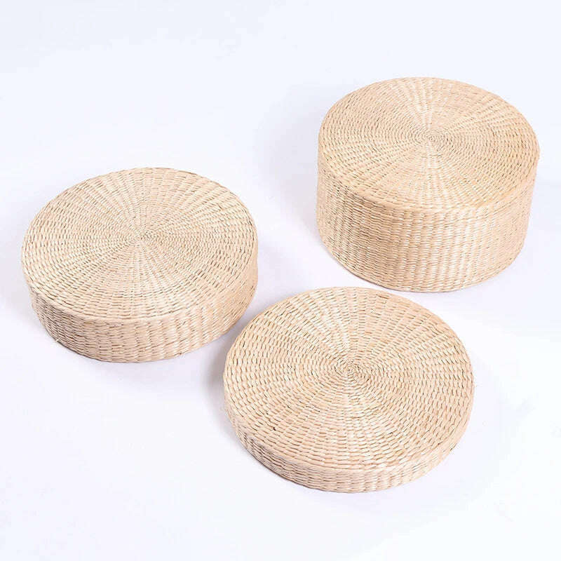 Straw Pouf Seat Mat Meditation Ottoman Home Decor Cushion Buckwheat Floor Seat Cushion Rustic Floor Cushion - KIMLUD