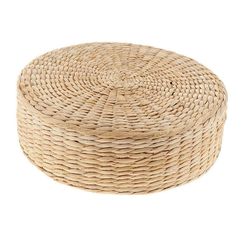 Straw Pouf Seat Mat Meditation Ottoman Home Decor Cushion Buckwheat Floor Seat Cushion Rustic Floor Cushion - KIMLUD