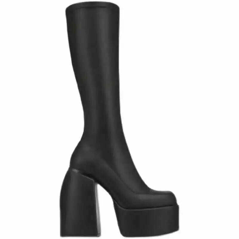 KIMLUD, Street Sexy Style Women's High Heels Thick Bottom Knight Boots Women Soft Leather Stretch Boots Fashion Platform Female Shoes, KIMLUD Womens Clothes