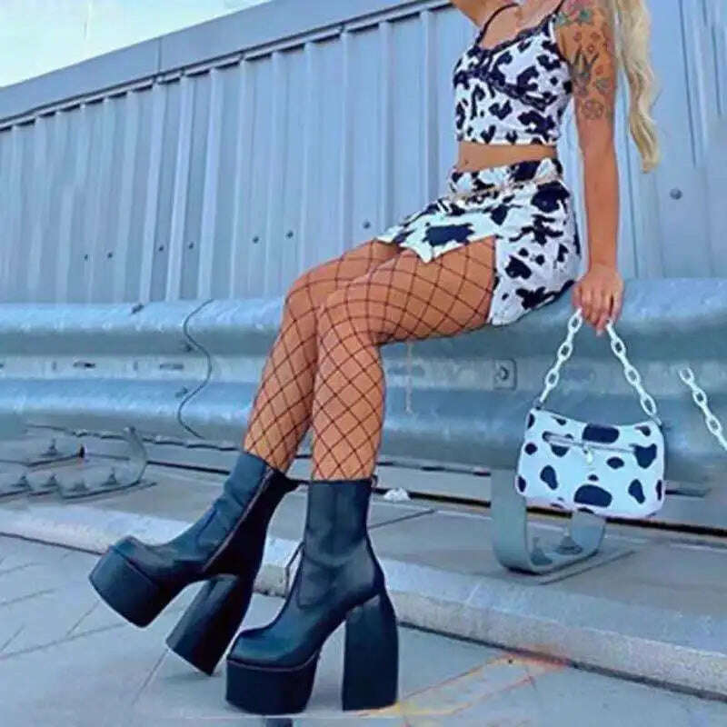 KIMLUD, Street Sexy Style Women's High Heels Thick Bottom Knight Boots Women Soft Leather Stretch Boots Fashion Platform Female Shoes, KIMLUD Womens Clothes