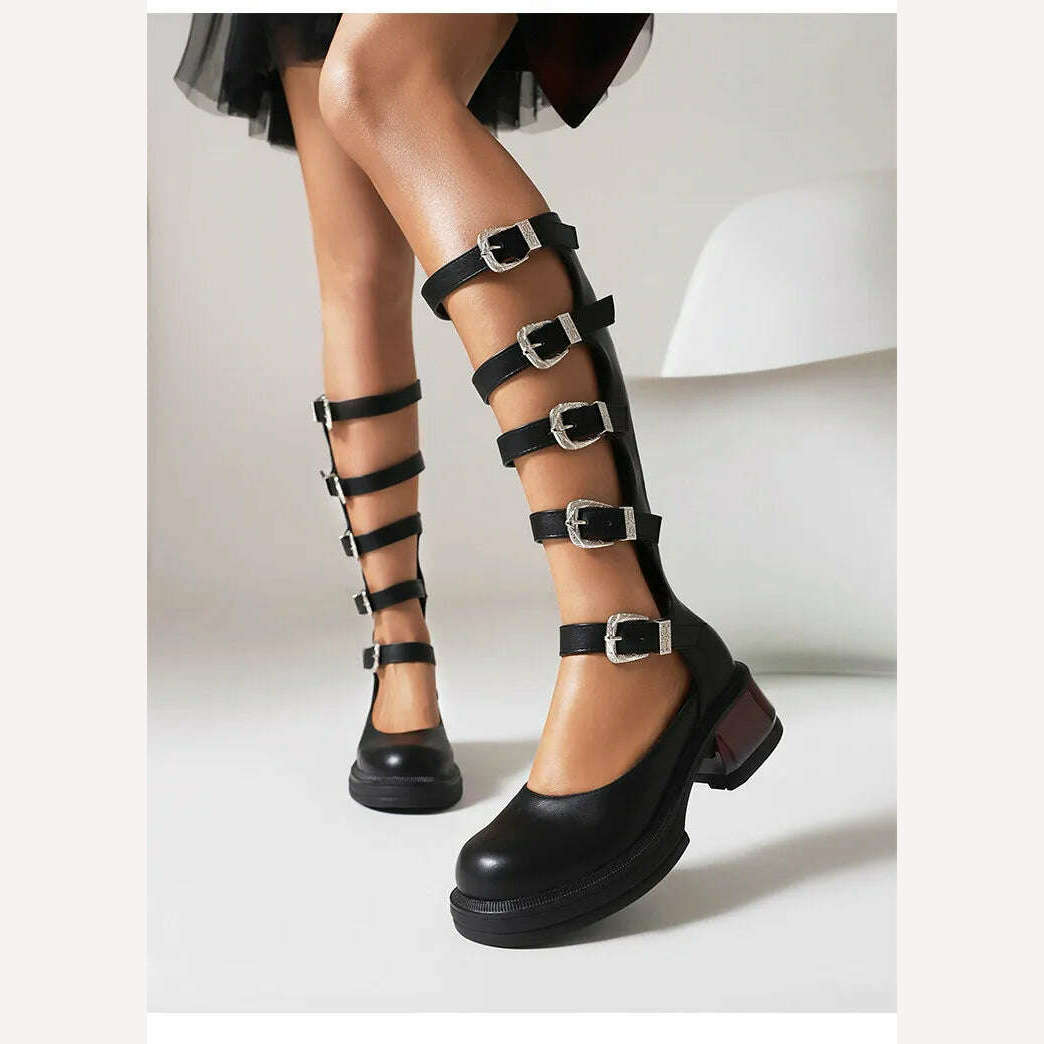 KIMLUD, Street Style Punk Cool Boots Spring and Summer 2023 Fashion Buckle Design Chunky Heels Sandals Platform Shoes for Women,Big Size, KIMLUD Womens Clothes