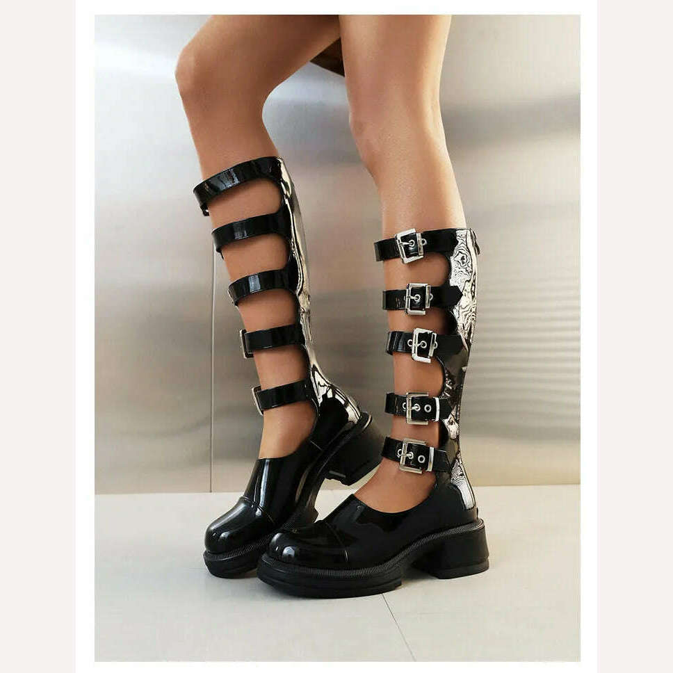KIMLUD, Street Style Punk Cool Boots Spring and Summer 2023 Fashion Buckle Design Chunky Heels Sandals Platform Shoes for Women,Big Size, KIMLUD Womens Clothes