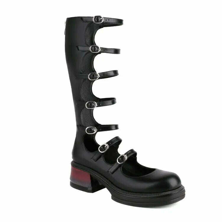 KIMLUD, Street Style Punk Cool Boots Spring and Summer 2023 Fashion Buckle Design Chunky Heels Sandals Platform Shoes for Women,Big Size, KIMLUD Womens Clothes