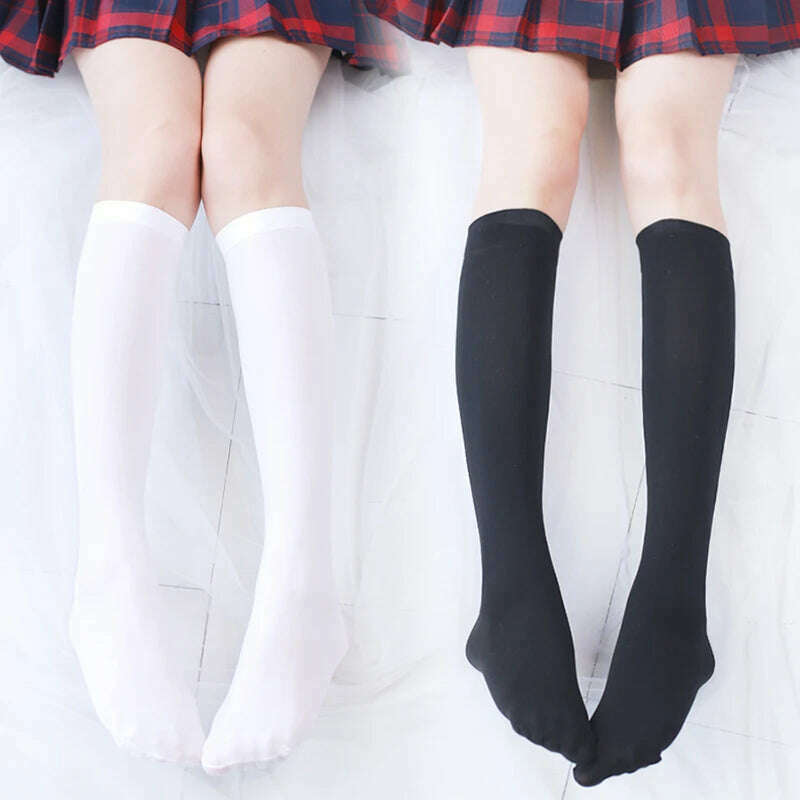 KIMLUD, Stretch Stocking Velvet Calze Over Knee Socks Solid Color Temptation Stockings High Students 1 Pair Warm Thigh Long Socks, KIMLUD Womens ClothesKIMLUD, Stretch Stocking Velvet Calze Over Knee Socks Solid Color Temptation Stockings High Students 1 Pair Warm Thigh Long Socks, white and black / 54CM, KIMLUD APPAREL - Womens Clothes