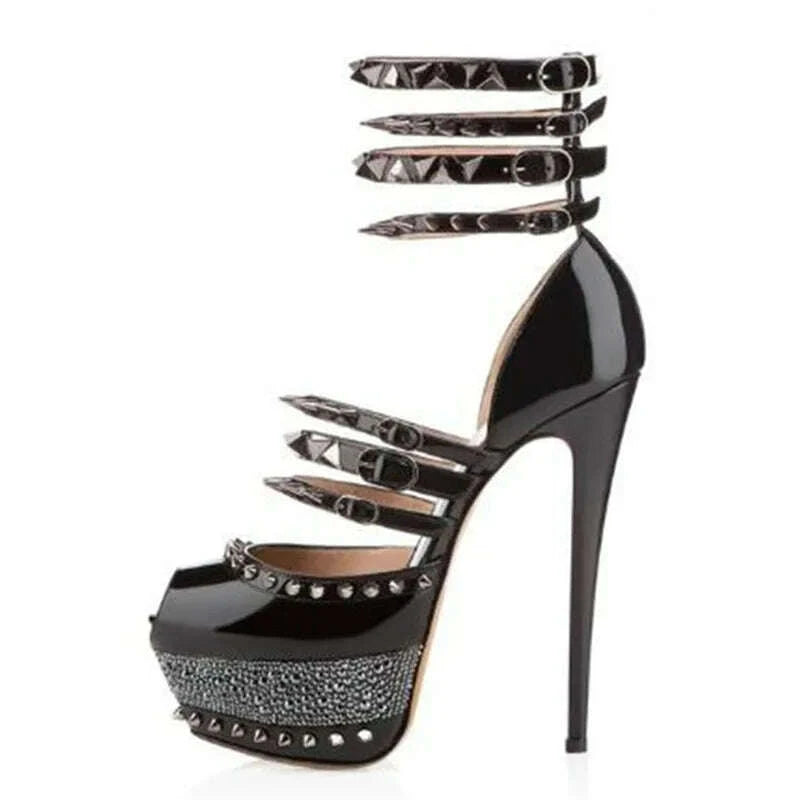 Studded Sandals Stiletto Heels - Black Gold | KIMLUD