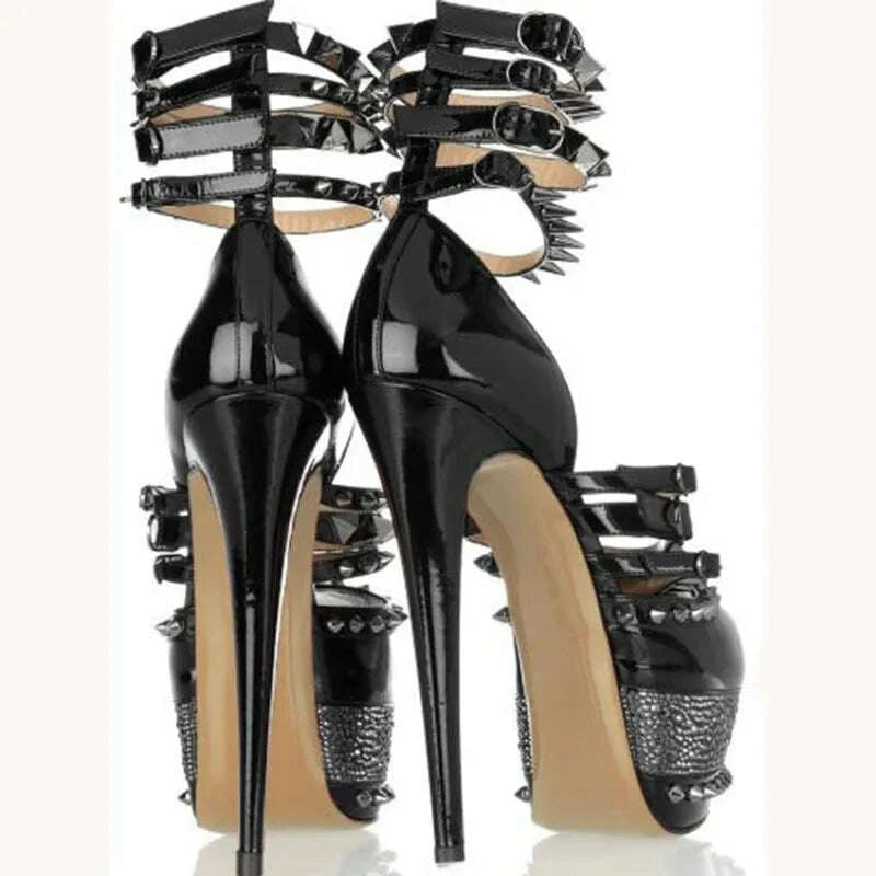 Studded Sandals Stiletto Heels - Black Gold | KIMLUD