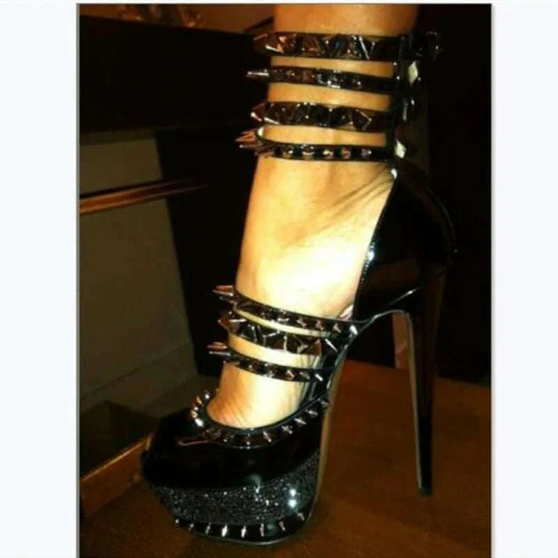 Studded Sandals Stiletto Heels - Black Gold | KIMLUD